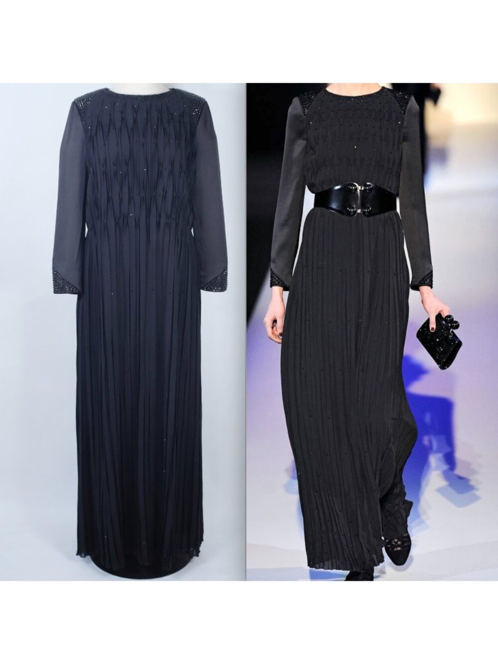 Giorgio Armani Black Label $22k long dress gown 44 US 6 - 8 sleeves silk crystal